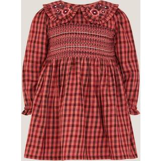 Monsoon Monsoon Brown Baby Check Long Sleeve Shirred Dress - 2-3 Yrs