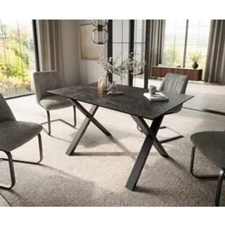 Esstisch Edge 140x90 Keramik Laminam®Nero Greco Anthrazit X-Gestell Metall Schwarz