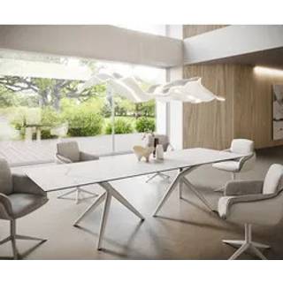 Esstisch Edge 300x100 Keramik Laminam®Statuarietto Weiß Estelar rund Metall Weiß - Laminam®Statuarietto Weiß