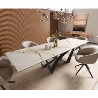 Esstisch Edge 300x100 Keramik Calacatta Luxe Weiß-Gold-Grau Spider Flachstahl Schwarz - Weiß-Gold-Grau