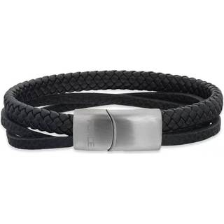Scrouples Force armbånd 3 rk sort læder stål lås 23 cm - Str. L