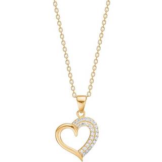 Siersbøl hjertevedhæng i 8 kt. guld med cubic zirkonia - Inkl. forgyldt kæde