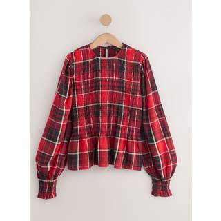 Next Red Check Smocked Long Sleeve Top