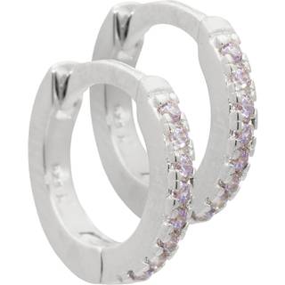 Rie, 10 mm. smalle creoler i sterling sølv med lys lilla zirkonia.