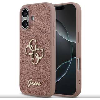 iPhone 17 Guess Fixed Glitter 4G Metal Logo Cover - Pink