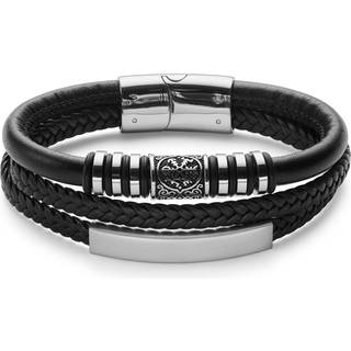 Sølvfarvet Rustfrit Stål & Faux Læder Viking Kompas ID Armbånd