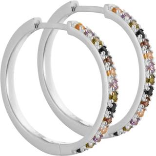 Vigga - 25 mm. creoler i sterling sølv med lilla, røg, sorte, champagne & oliven zirkonia
