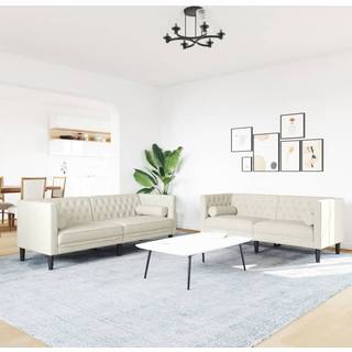2-personers Chesterfield-sofasæt med puder fløjl cremefarvet