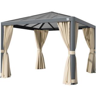 3x3m, hardtop havepavillon, inkl. 4 sidegardiner, champagnefarvet - (300663)