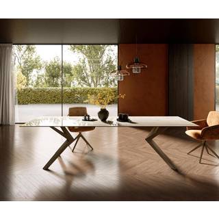 Esstisch Edge 300x100 Keramik Laminam® Onice Oro ?Zenthara kantig Metall Effektfinish Titan - Onice Oro Gold-Gelb