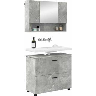 Badeværelsesmøbel sæt 2 pcs Beton Grå Samlet træ og metal