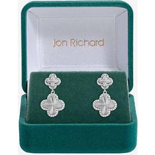 Jon Richard Jon Richard Silver Rhodium Plated and Diamond Clover Double Drop Earrings