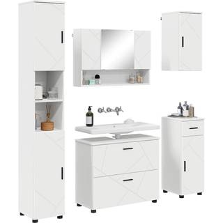 Badeværelsesmøbel sæt med skuffe 5 pcs Hvid Samlet træ og metal