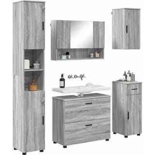 Badeværelsesmøbel sæt 5 pcs Grå Sonoma Samlet træ og metal