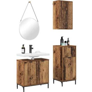 Badeværelsesmøbel sæt 3 pcs Gammelt træ Samlet træ og metal
