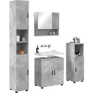 Badeværelsesmøbel sæt 4 pcs Beton Grå Konstrueret træ & Metal