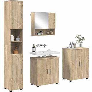 Badeværelsesmøbel sæt 4 pcs Sonoma eg Konstrueret træ & Metal