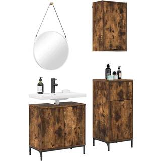 Badeværelsesmøbel sæt 3 pcs Røget eg Samlet træ og metal