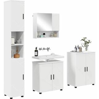 Badeværelsesmøbel sæt 4 pcs Hvid Konstrueret træ & Metal