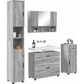 Badeværelsesmøbel sæt 4 pcs Grå Sonoma Samlet træ og metal