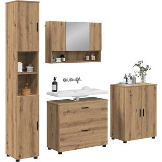 Badeværelsesmøbel sæt 4 pcs Artisan Egetræ Samlet træ og metal