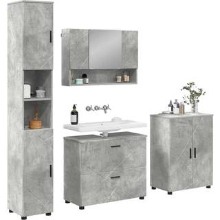Badeværelsesmøbel sæt 4 pcs Beton Grå Samlet træ og metal