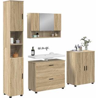 Badeværelsesmøbel sæt 4 pcs Sonoma eg Samlet træ og metal