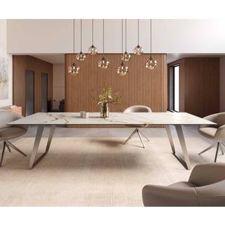 Esstisch Edge 300x100 Keramik Calacatta Luxe Weiß-Gold-Grau Metall Schräg Schwarz
