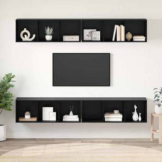 TV-møbelsæt 4 pcs Sort eg 37 x 37 x 107,5 cm Konstrueret træ
