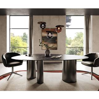 Esstisch Edge Oval 220x120 Keramik Laminam® Nero Greco Anthrazit Troa Edelstahl Graphit - Laminam® Keramik Nero Greco Anthrazit