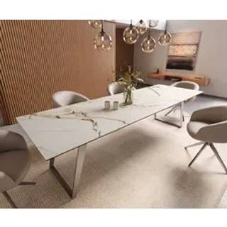 Esstisch Edge 300x100 Keramik Calacatta Luxe Weiß-Gold-Grau Edelstahl Schräg - Weiß-Gold-Grau