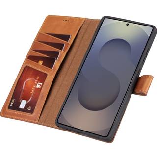 Bayelon Wallet Case Kompatibel med Galaxy S25 Flip Case i ?gte l?der L?deretui med kortholder RFID-blokerende magnetisk telefonpung-etui (vintage