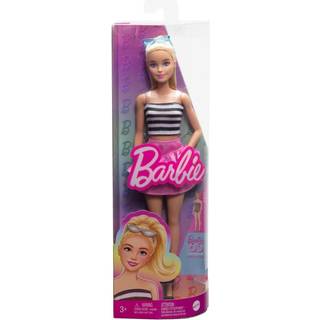 Barbie Fashionistas #213 - dukke med lyst hår, stribet top og pink nederdel