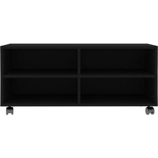 Tv-Bord Med Hjul 90X35X35 Cm Konstrueret Træ - Sort