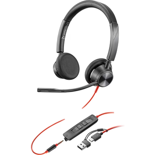 HP Poly Blackwire 3225 Stereo USB-C Headset +3.5mm Jack +USB-C/A Adapter