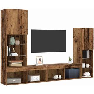 TV-skab med LED -strimmellys 4 pcs Gammelt træ Konstrueret træ