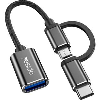 Yesido 2-i-1 USB-A til USB-C/Micro USB OTG-adapter, 10 cm