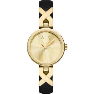Armani Exchange AX5833 Gold Tone Black Leather Strap Watch - W65516
