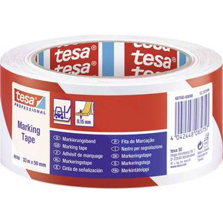 Tesa 60760 Advarselstape Rød/hvid, 33 m x 50 mm