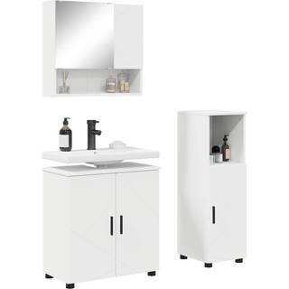 Badeværelsesmøbel sæt 3 pcs Hvid Konstrueret træ & Metal