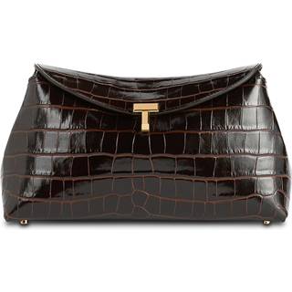 Toteme T-Lock croc-effect leather clutch - brown - One Size
