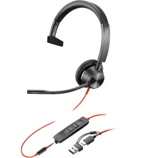 Blackwire 3315 Monaural Microsoft Teams Certified USB-C Wired Headset + 3.5mm Plug + USB-C to USB- A Adapter