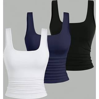 TEMU 3pcs Women' Top Set - Casual Summer V-neck Tank Tops In White, , Breathable Polyester Fabric For Casual Attire, Ladies Tank Tops