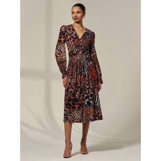 Jolie Moi Jolie Moi Animal Mesh Long Ruffle Sleeve Midaxi Dress - 14