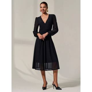 Jolie Moi Jolie Moi Black Mesh Long Ruffle Sleeve Midaxi Dress - EU 42 (UK 14)