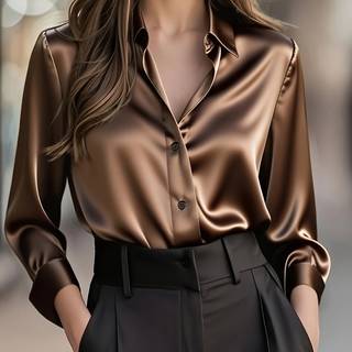 TEMU Women's Elegant Office Blouse - Long Sleeve Button-front Shirt In Royal, Classic Collar & Single-breasted Design For Professional & Casual Attire