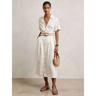Reiss Reiss Anita Midi-skjortekjole i hør med bælte - 36