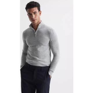 Reiss Reiss Soft Grey Mouline Blackhall Merino Wool Half-Zip Funnel Neck Jumper
