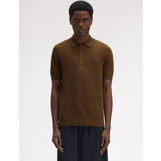 Fred Perry Fred Perry Brown Pique Stitch Knitted Shirt - xlarge