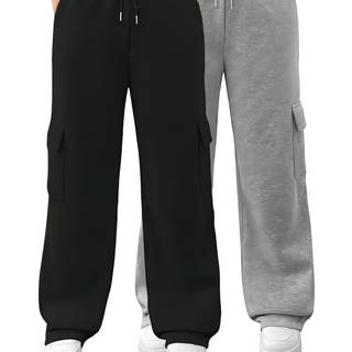 TEMU 2pcs Women's Cargo Pants - Drawstring Sweatpants With Multiple Pockets, Elastic Waistband, And Cuffed Ankles, Casual Sporty Style For , Pants | Sporty Cargo Pants | Elastic Waistband Pants